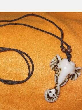 Elephant Safari Tribal Bone Pendant on Slip-knot Adjustable Cord